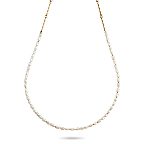 FRESHWATER | RICE | PEARL | NECKLACE | WITH | DAINTY | GOLD | FILLED | BAR | CHAIN 