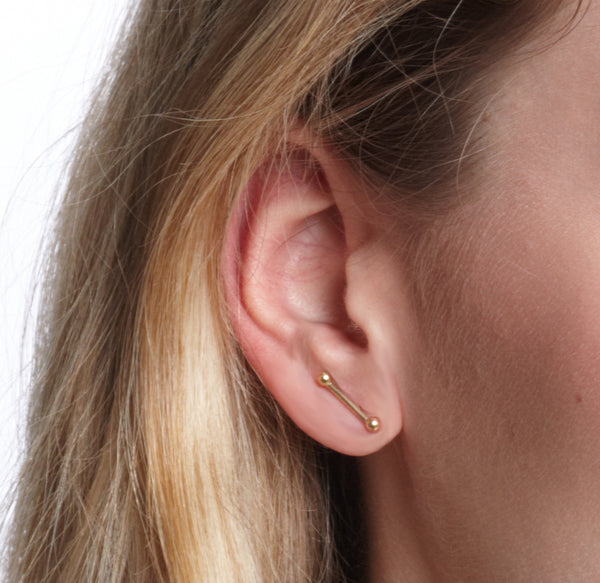 VLM Jewelry Cool 14k Yellow Gold Bar Accent Studs Earrings Vanessa Arthur