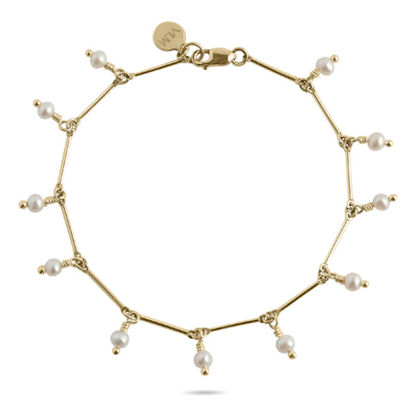 IONA | FRESHWATER | SEED | PEARL | FRINGE | BRACELET| WITH | DAINTY | GOLD | FILLED | BAR | CHAIN 