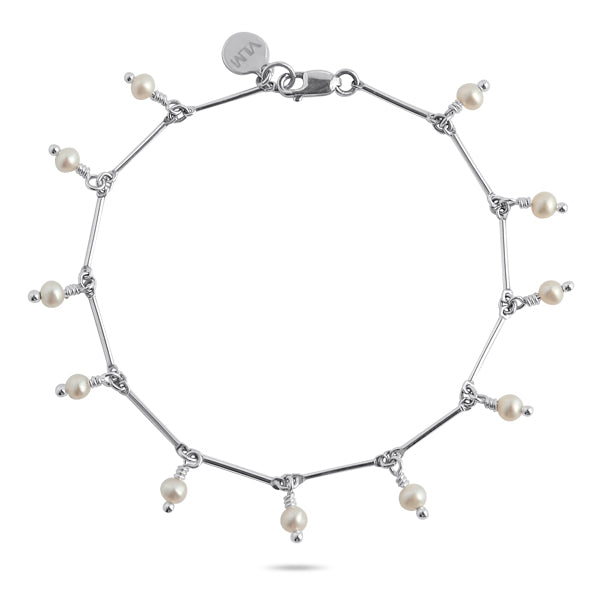 IONA | FRESHWATER | SEED | PEARL | FRINGE | BRACELET| WITH | DAINTY | STERLING | SILVER | BAR | CHAIN 