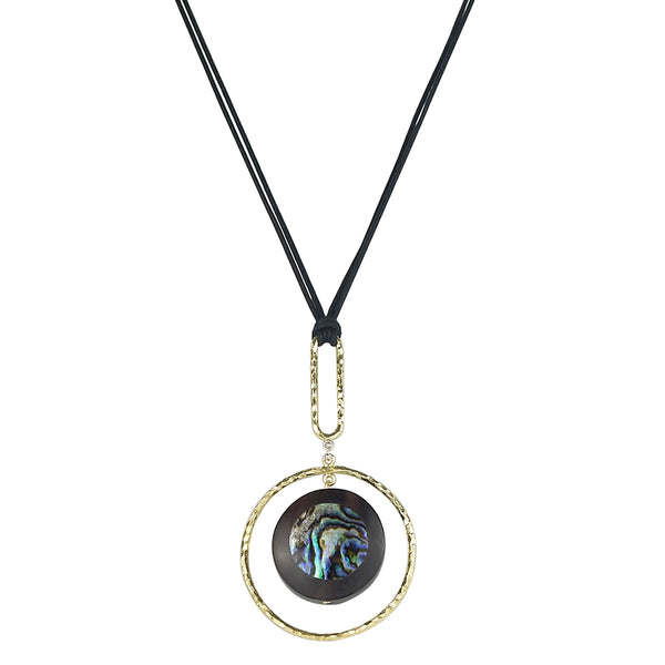 vlmjewelry.com | Gold Tone Oculus Necklace | Ebony Abalone Inlay | Handmade in Los Angeles