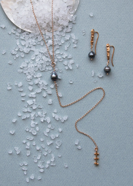 Los Angeles Modern Jewelry Designer Black Tahitian Pearl Necklace Earrings