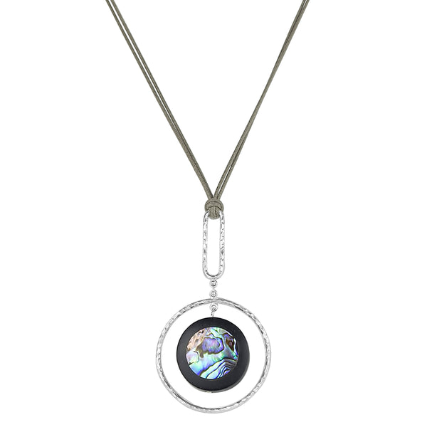 vlmjewelry.com | Sterling Silver Oculus Necklace | Ebony Abalone Inlay | Handmade in Los Angeles