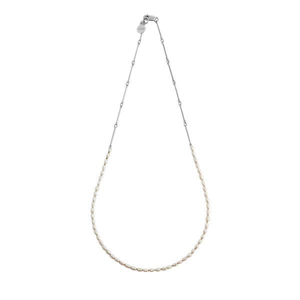 FRESHWATER | RICE | PEARL | NECKLACE | WITH | DAINTY | STERLING | SILVER | BAR | CHAIN 