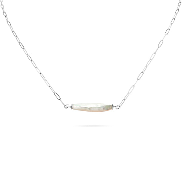 FRESHWATER | STICK | PEARL | NECKLACE | WITH | DAINTY| PAPERCLIP | STERLING | SILVER| CHAIN