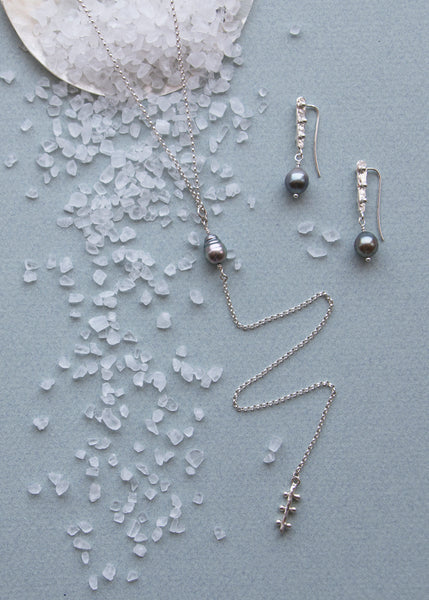 Los Angeles Modern Jewelry Designer Black Tahitian Pearl Necklace Earrings