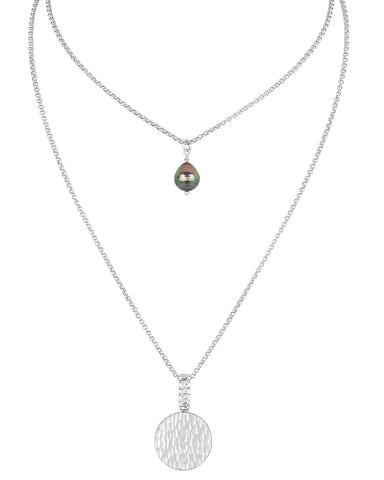 vlmjewelry.com | Sterling Silver Lorelei Gypsy Coin Necklace | Tahitian Pearl | Handmade in Los Angeles