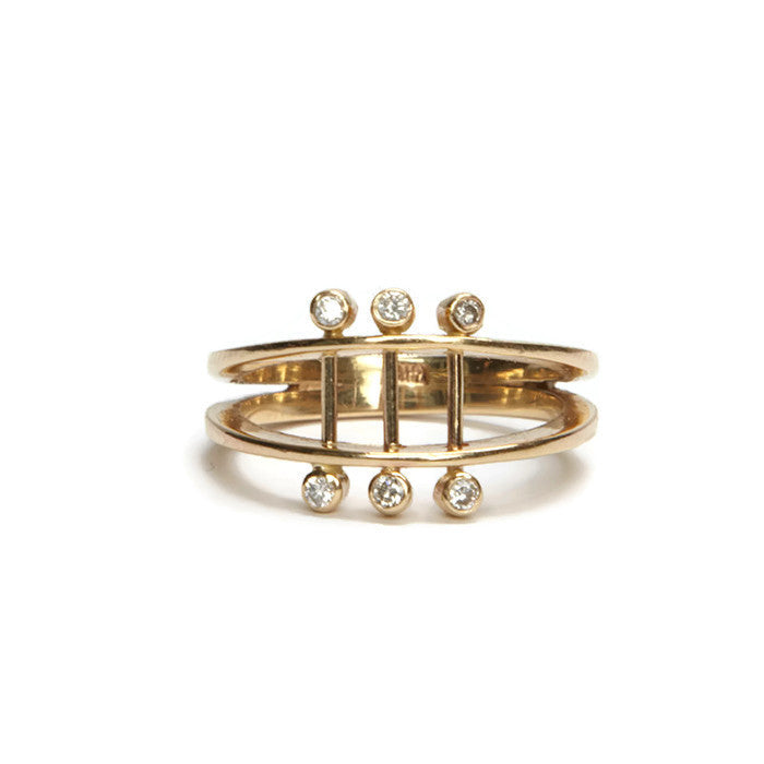 VLM Jewelry Cool White Diamond 14k Yellow Gold Parallel Ring Vanessa Arthur
