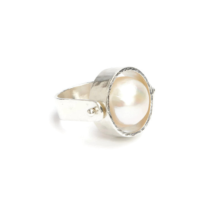 VLM Jewelry White Freshwater Pearl Sterling Silver Kinetic Cool Ring